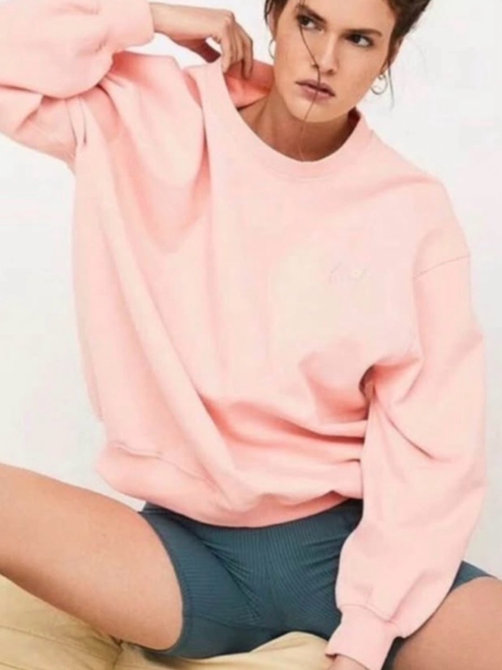 NWT For Love & Lemons Pink Small Alex Oversized Crewneck Embroidered Sweatshirt
